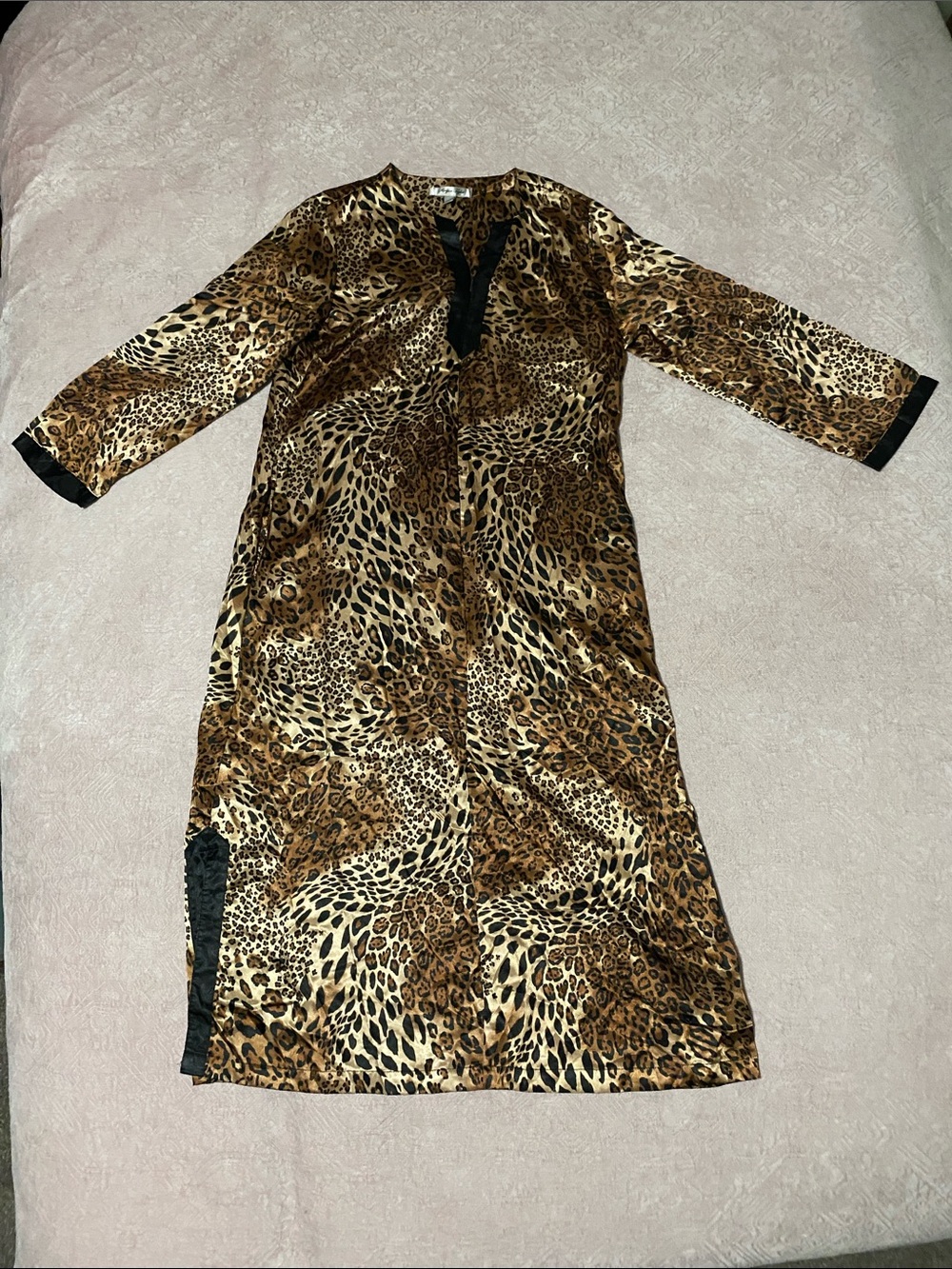 Morgan Taylor Leopard Print Midi Dress with Black Trim